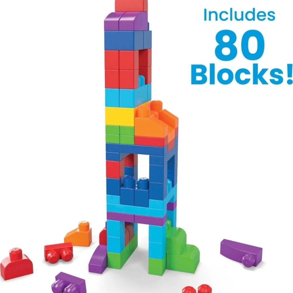 NEW MEGA BLOKS First Builders Toddler Blocks Toys Set, Big Building Bag 80 Piece